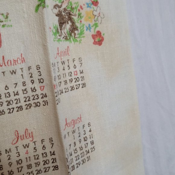 Vintage Calendar Dish Towel Lot Linen Printed Assorted Years Floral 25x15 Inches - Picture 4 of 16
